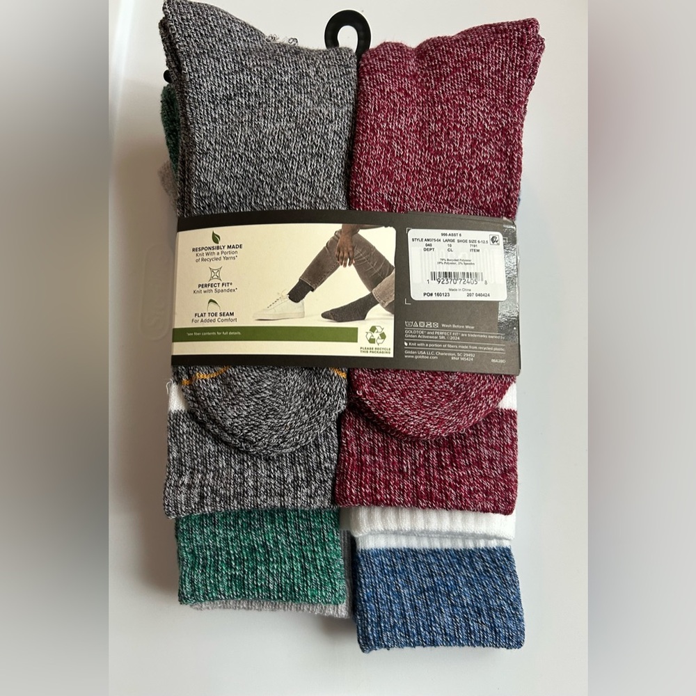 Gold Toe Signature Collection Men's Crew Socks - Blue, Gray, Green, Red - Picture 2 of 3